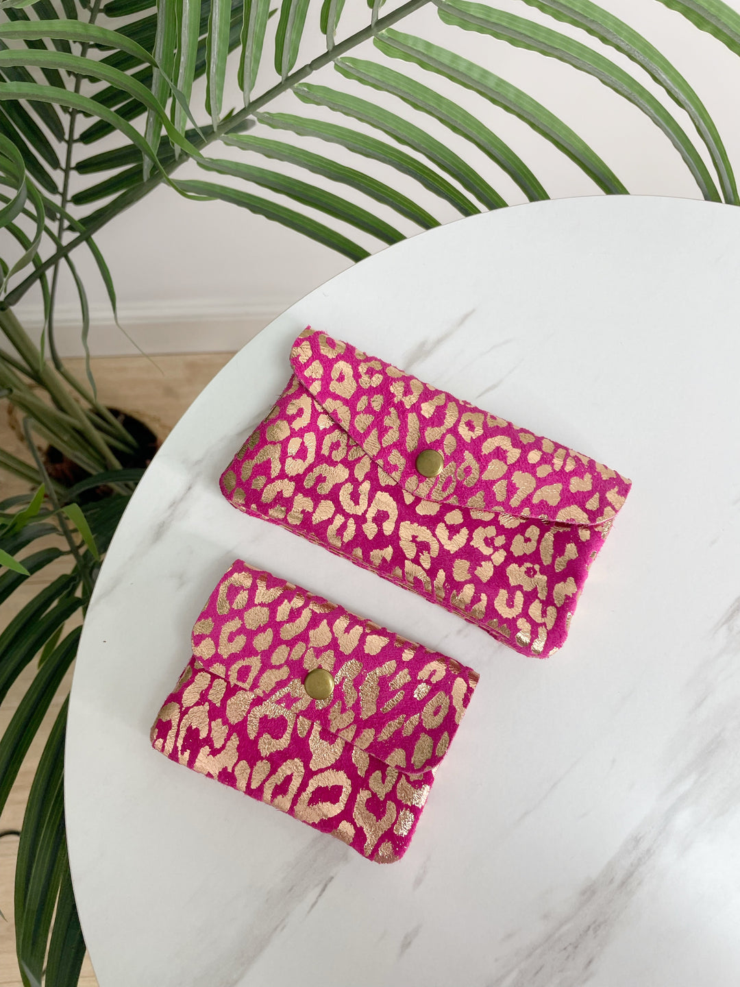 Real Suede Metallic Purse - Pink Leopard