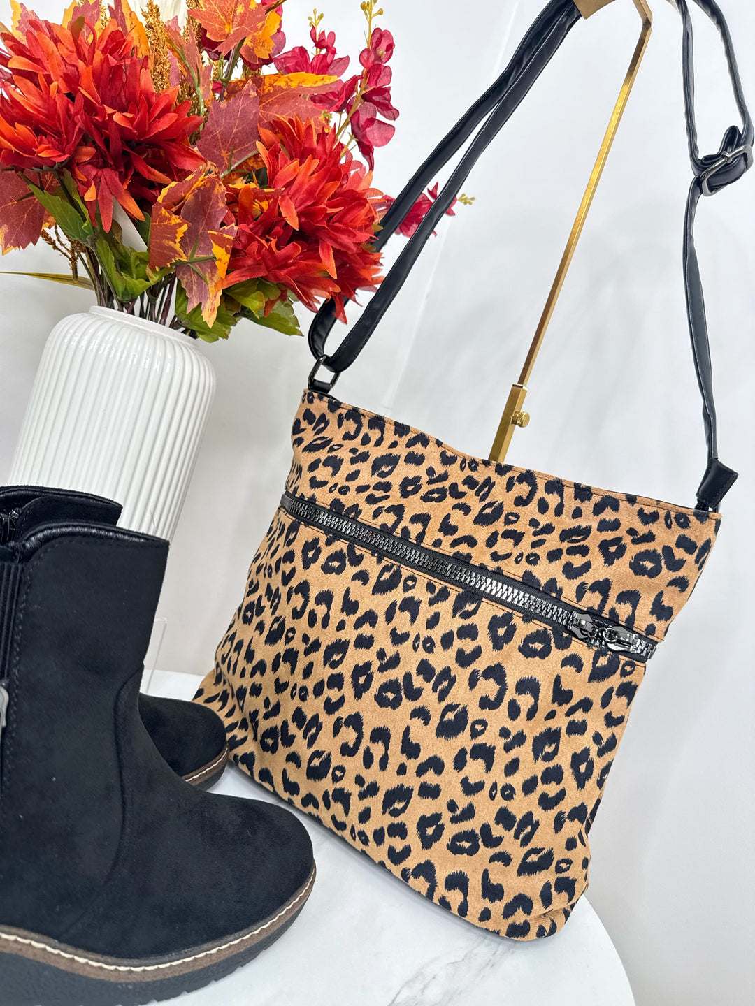 Faux Suede Leopard Bag