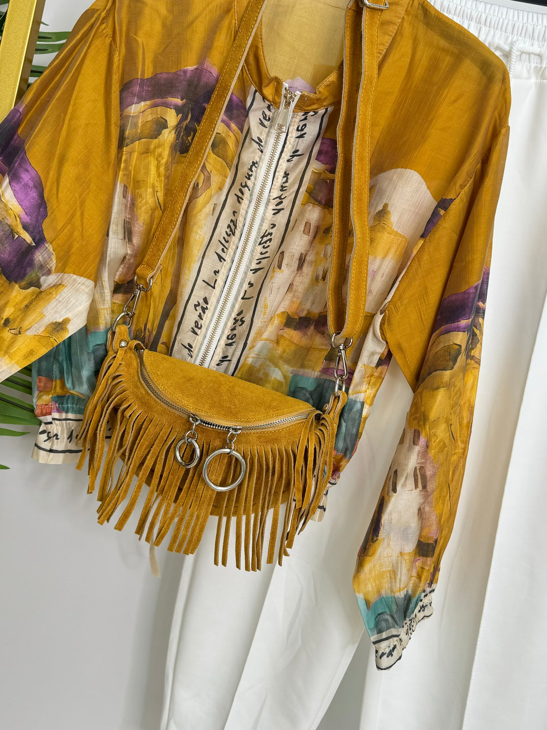 Italian Suede Tassel Sling Bag - Mustard