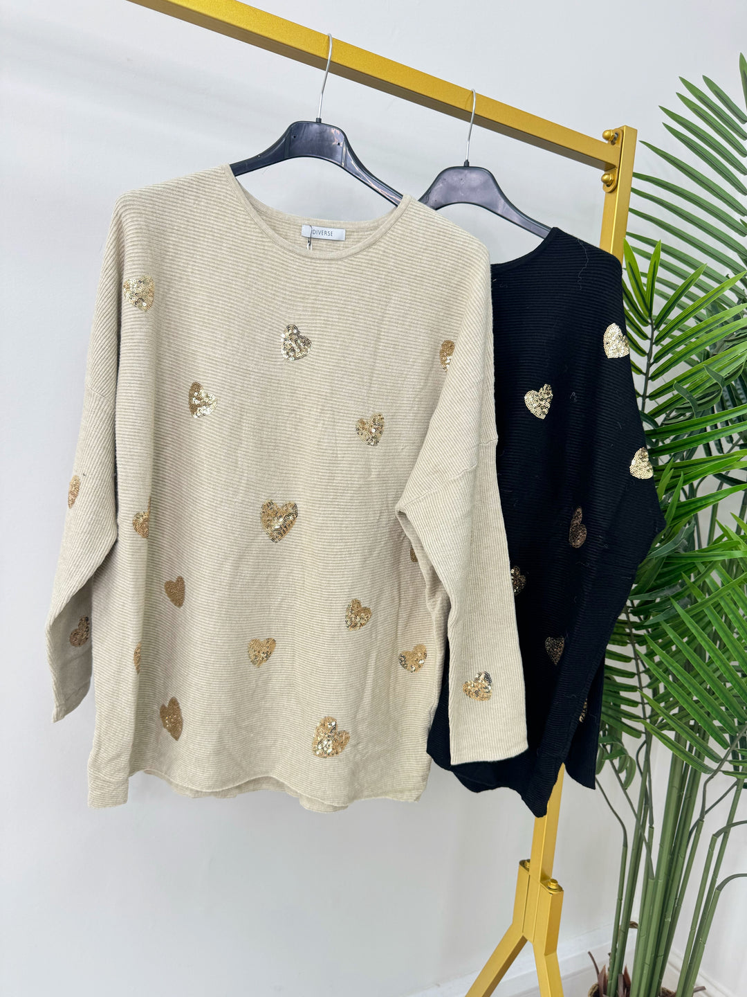 Sequin Heart Ribbed Knit