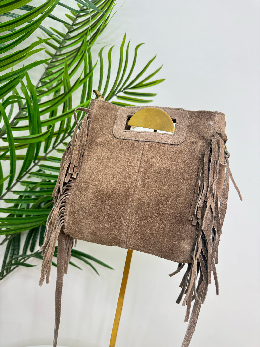 Suede Tassel Handbag - Mocha