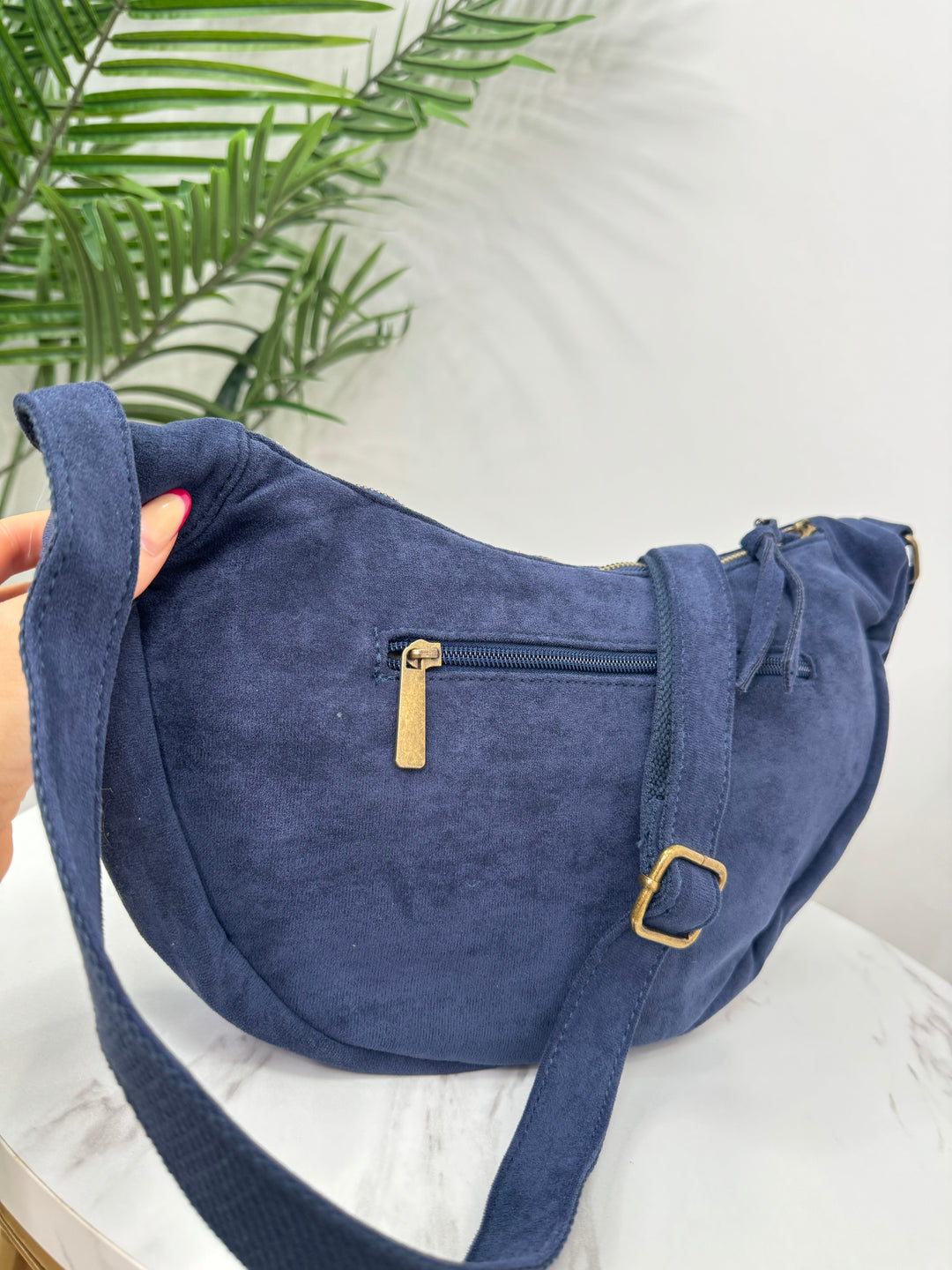 Suede Sling Bag - Navy