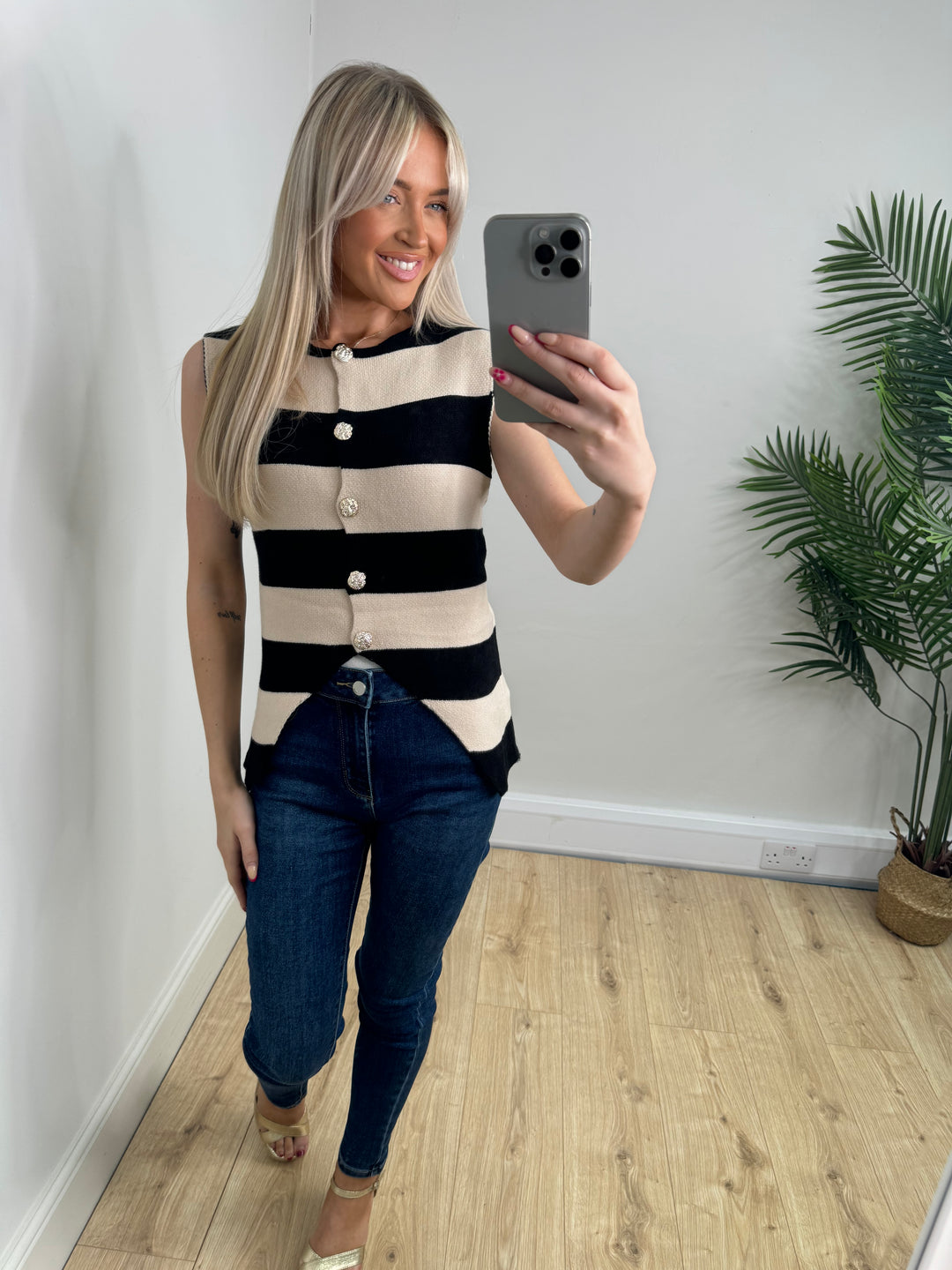 Masie Stripe Waistcoat - Black