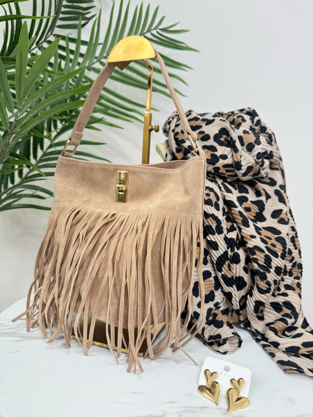 Small Tassel Shoulder Bag - Beige