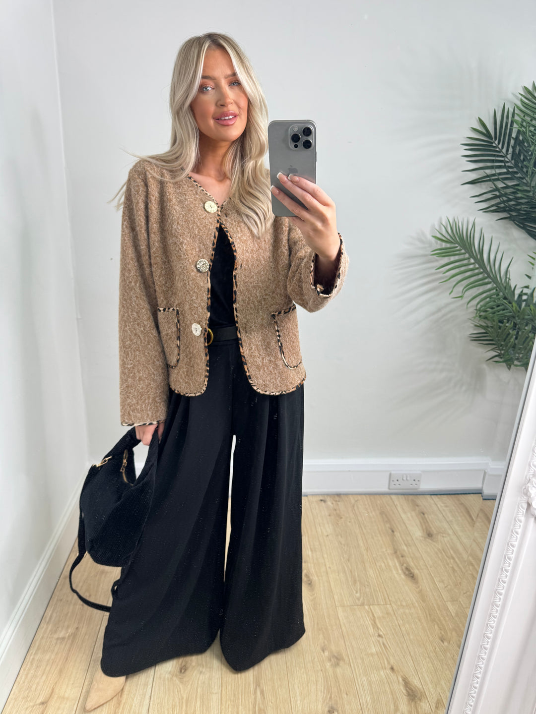 Holly Leopard Trim Jacket - Camel