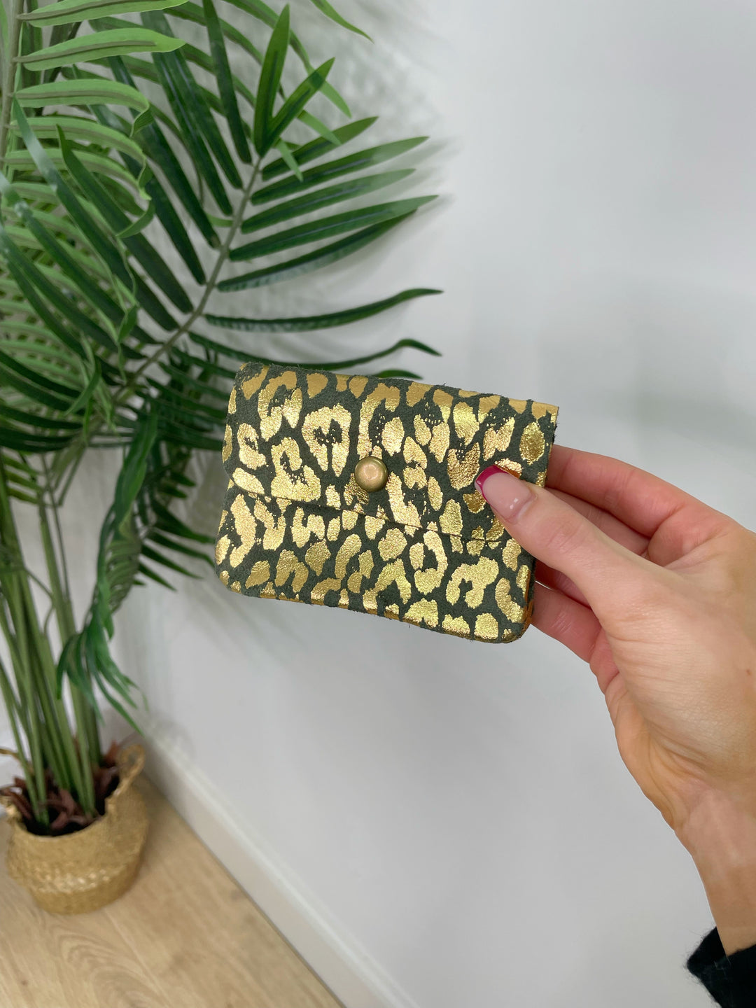 Real Suede Metallic Purse - Khaki
