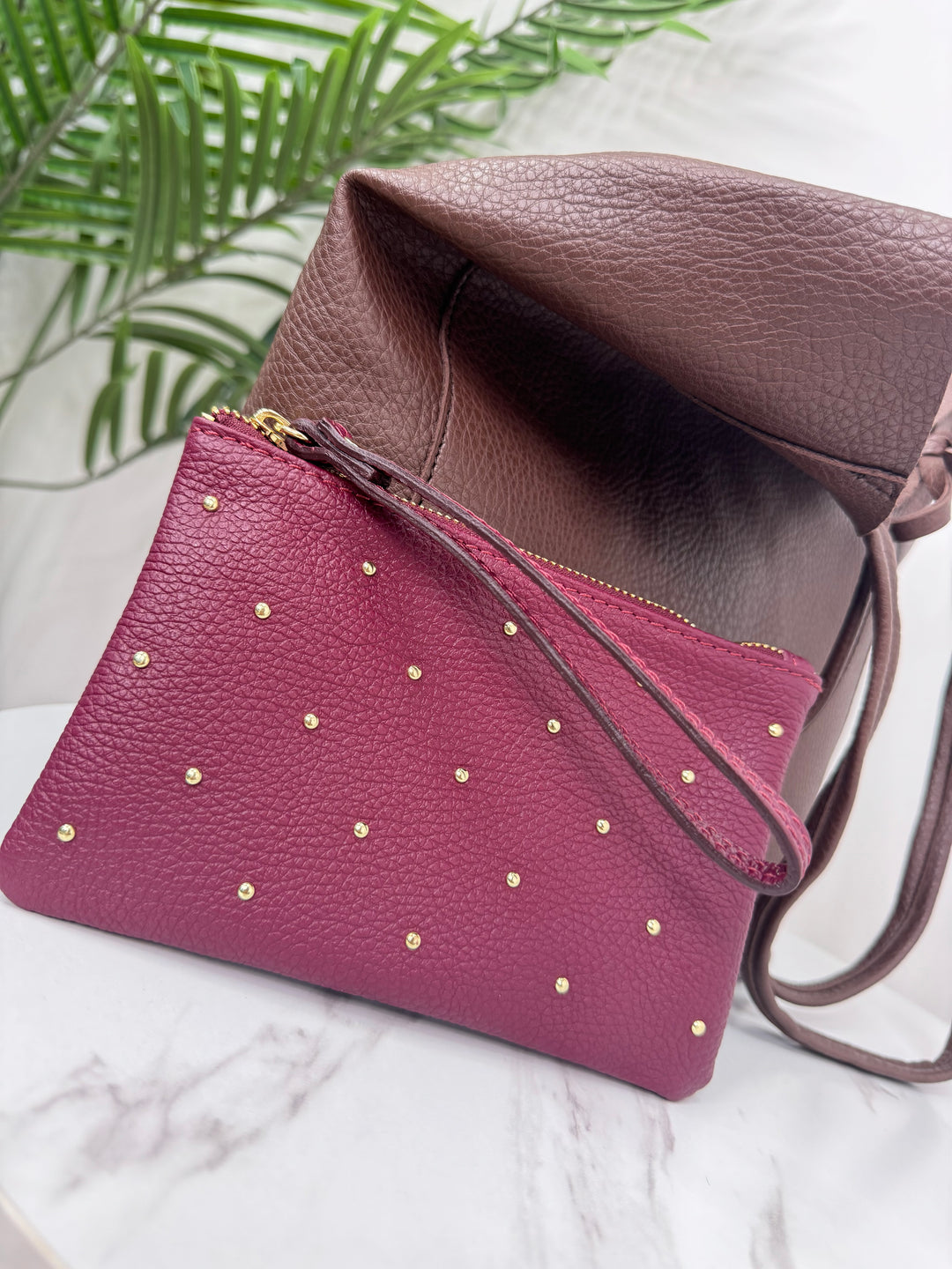 Stud Wallet - Burgundy