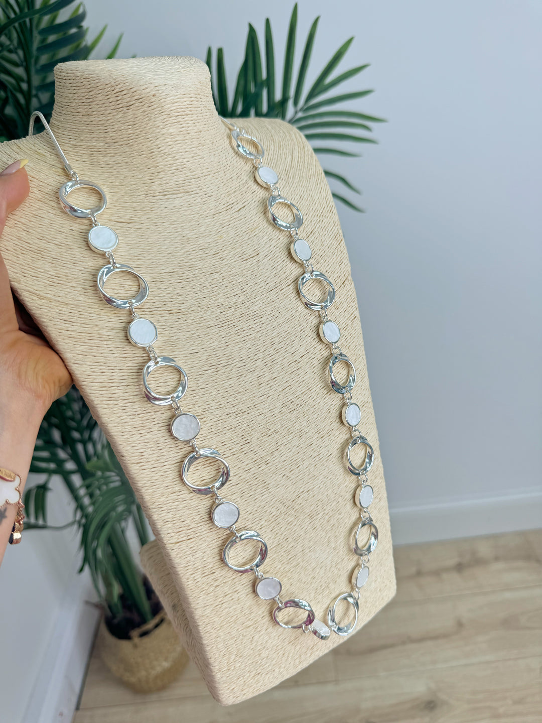 Long Line Ring Necklace - Silver