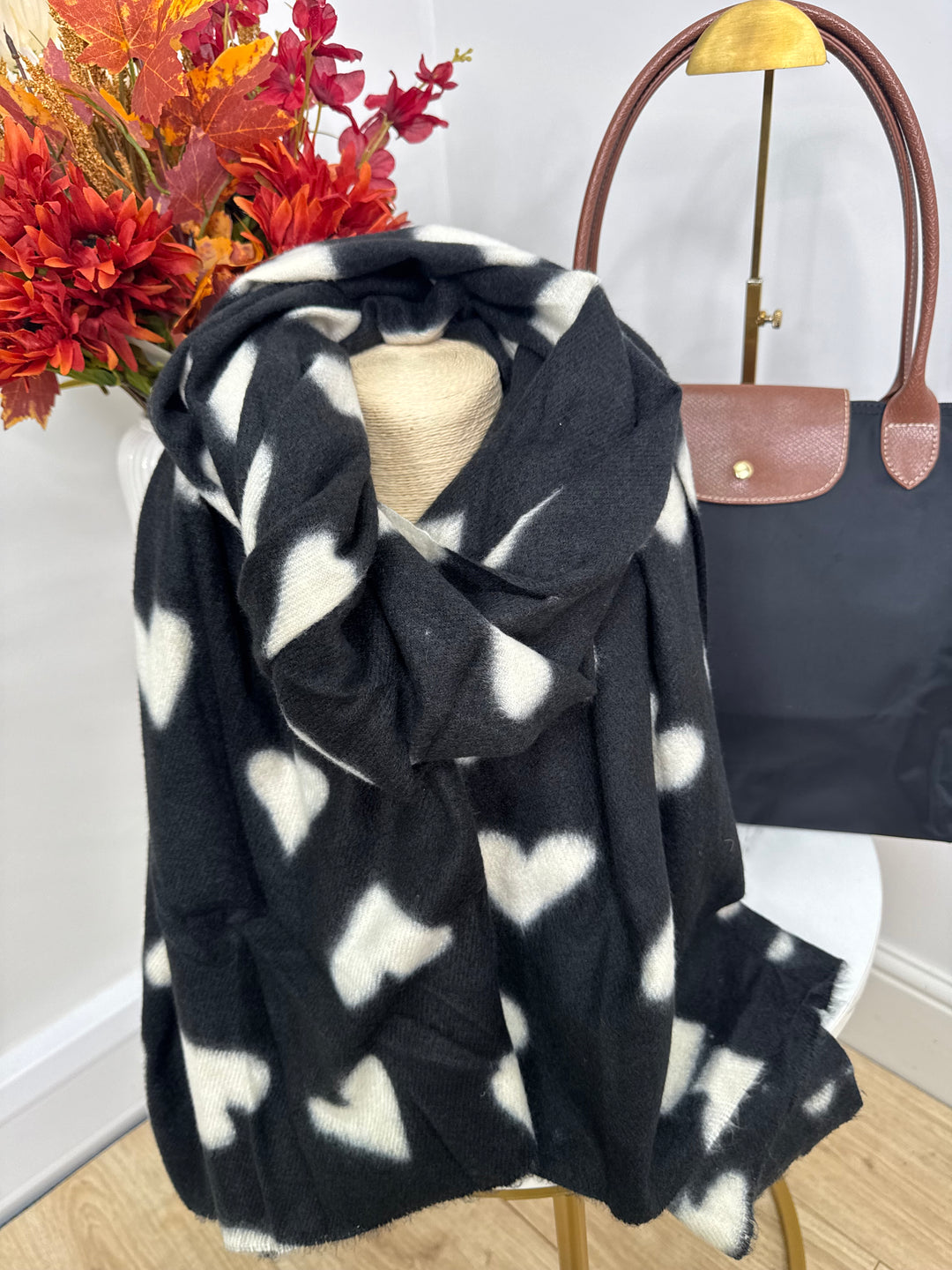 Lottie Heart Fleece Scarf - Black