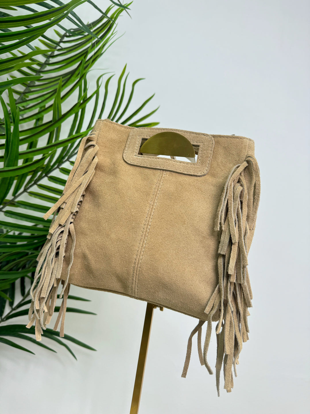 Suede Tassel Handbag - Beige