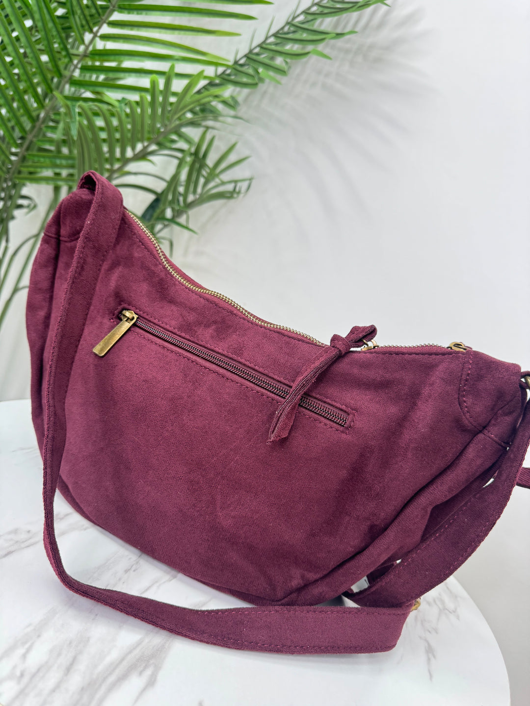 Suede Sling Bag - Burgundy