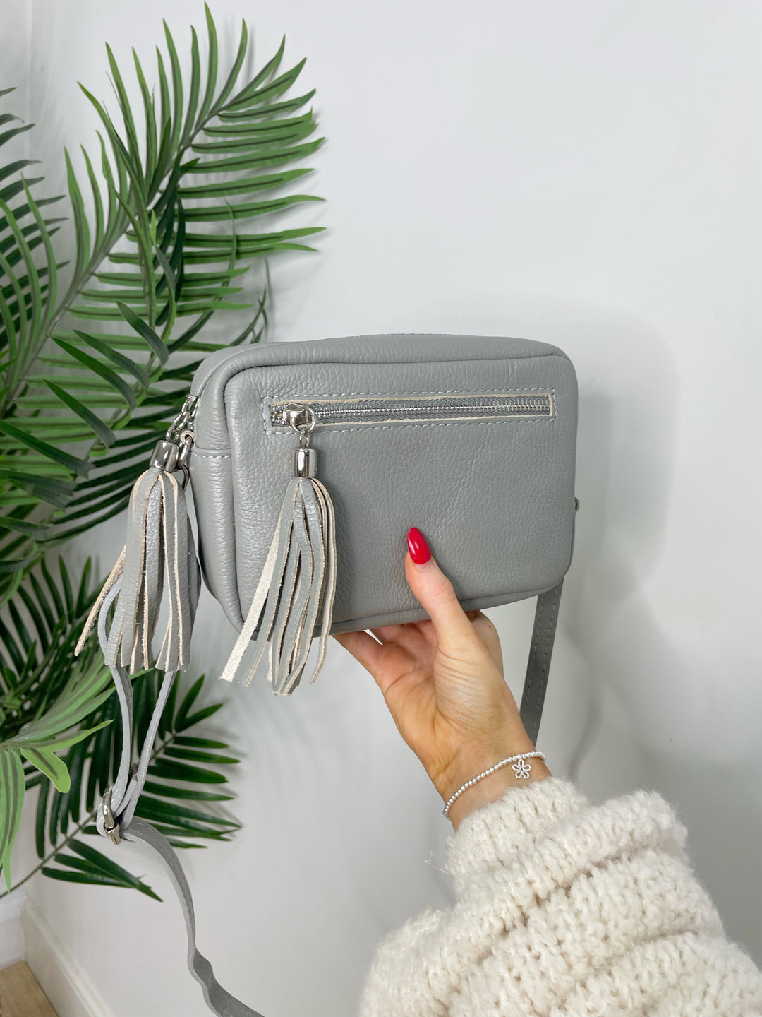 Real Leather Camera Bag - Grey