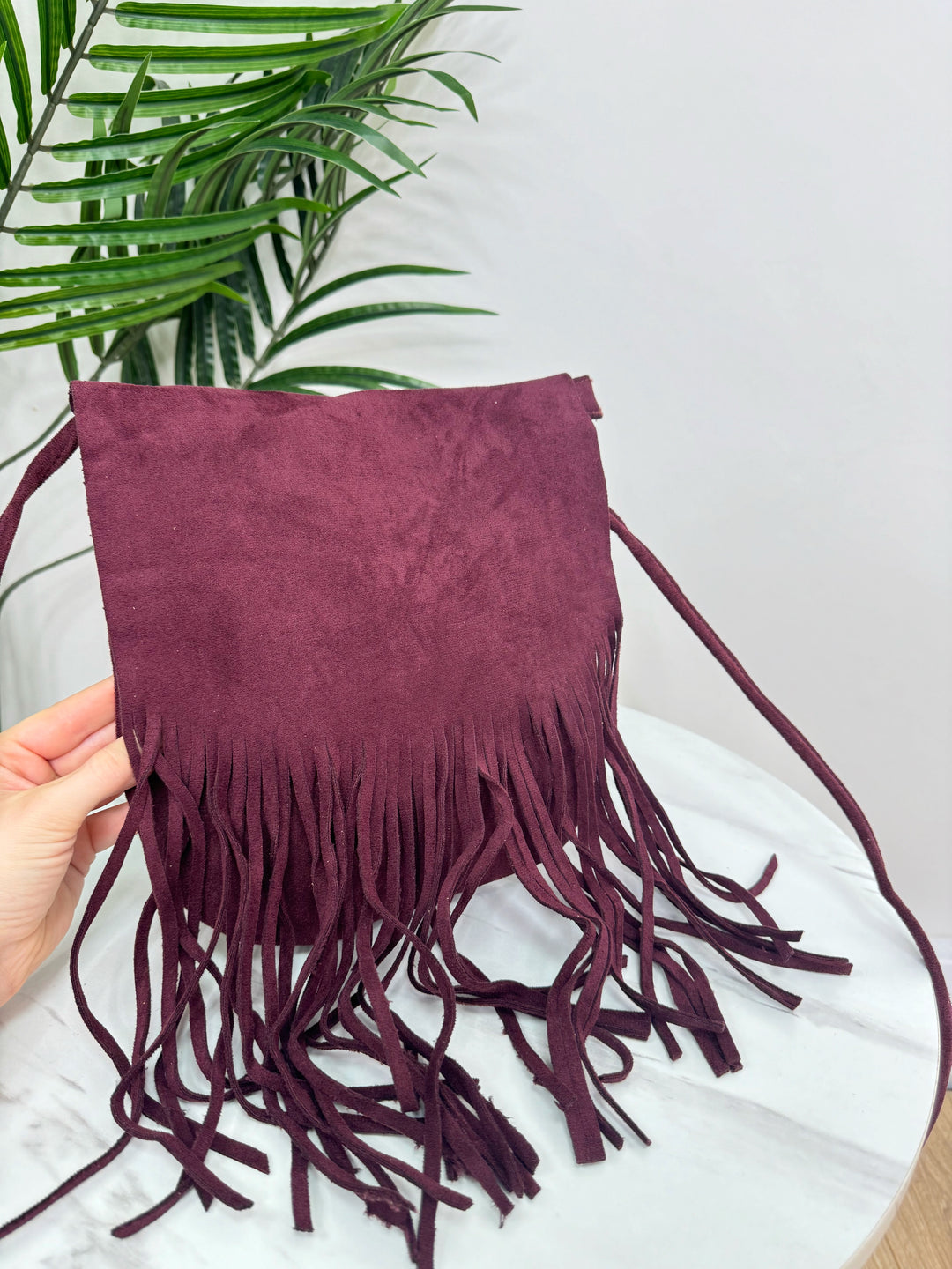 Suede Tassel Crossbody - Burgundy