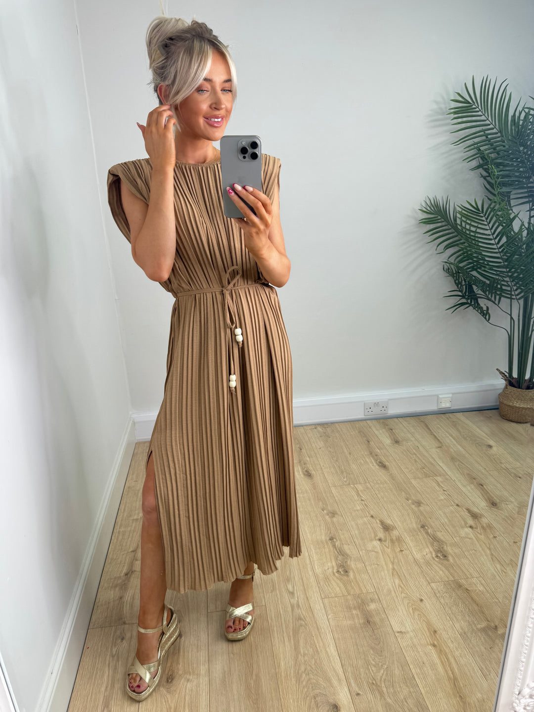 Blythe Pleated Dress - Camel