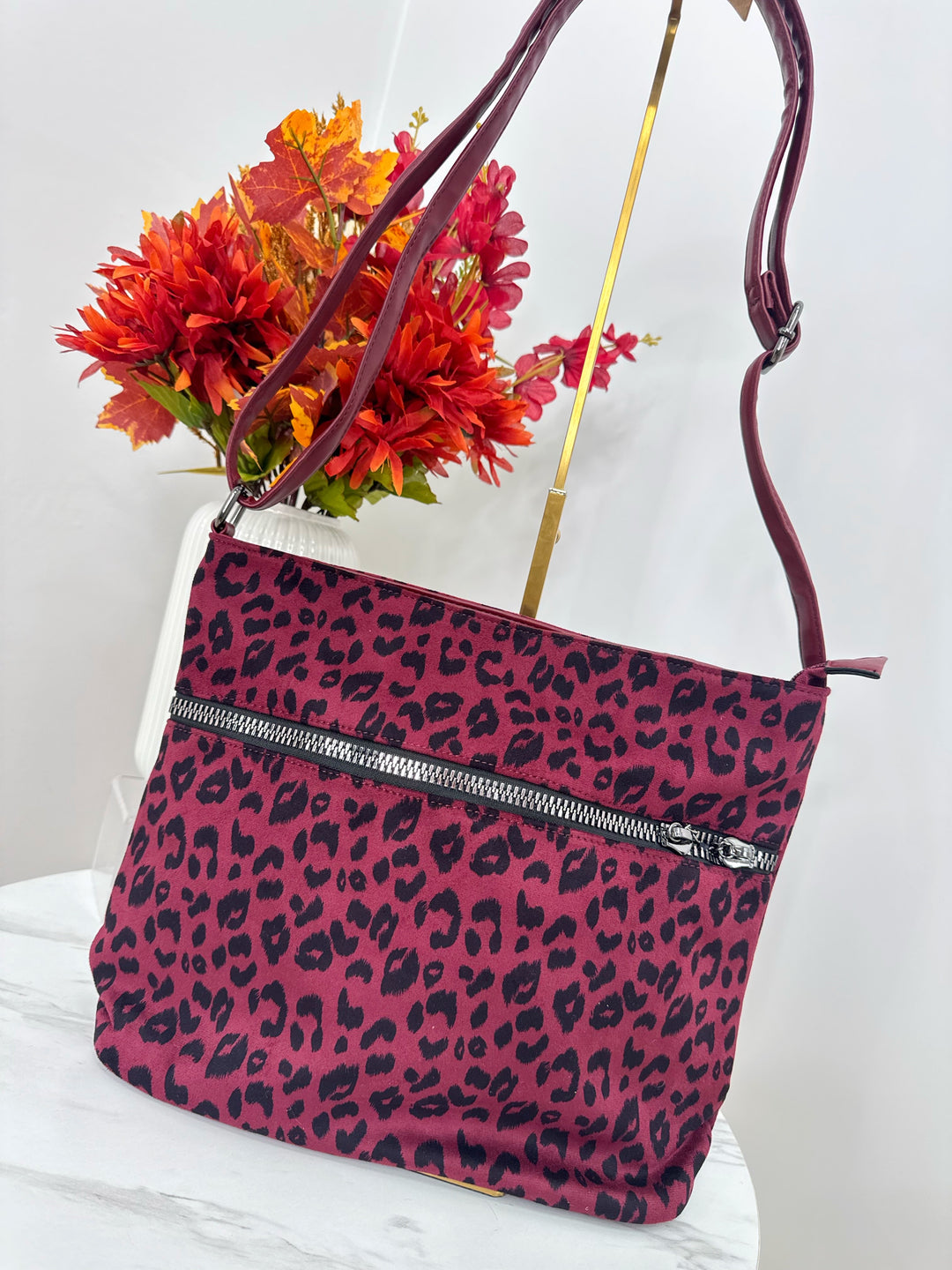 Faux Suede Leopard Bag
