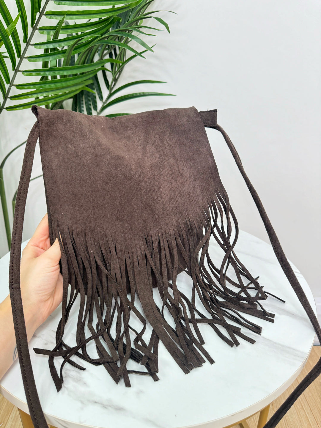 Suede Tassel Crossbody - Chocolate