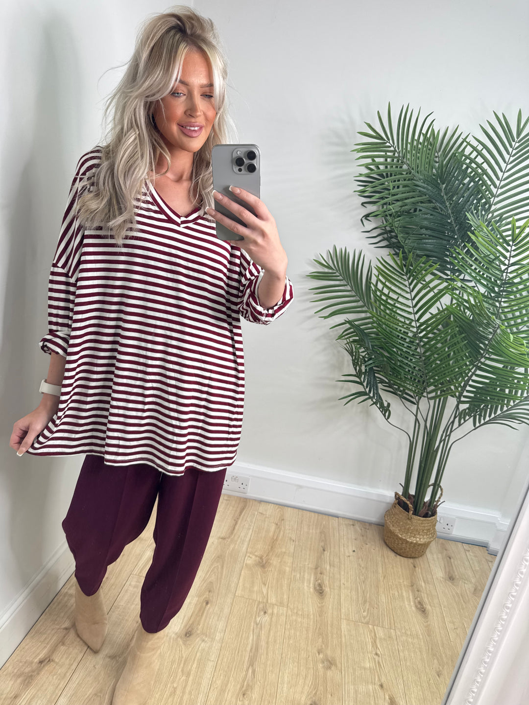 Florence Stripe Tee - Burgundy