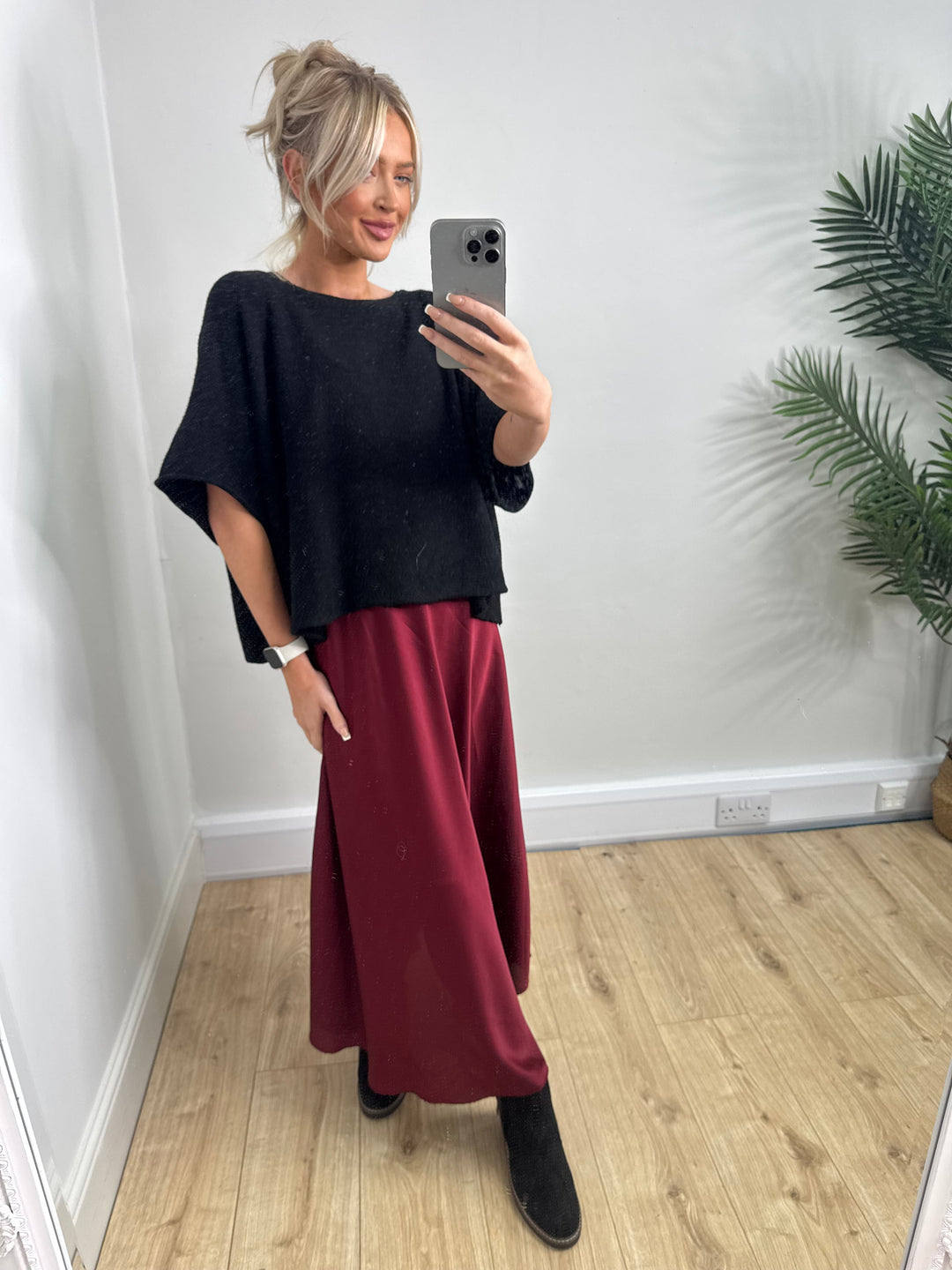 Lara Satin Skirt - Wine