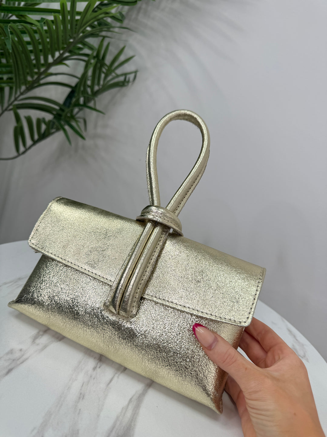 Real Leather Loop Bag - Gold