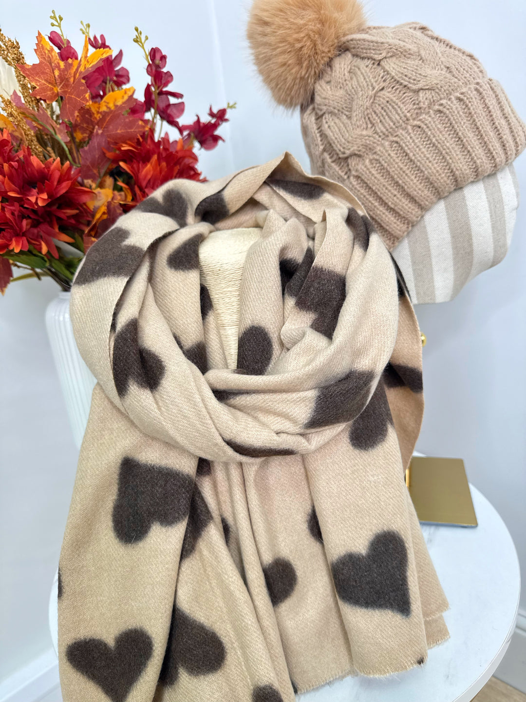 Lottie Heart Fleece Scarf - Camel