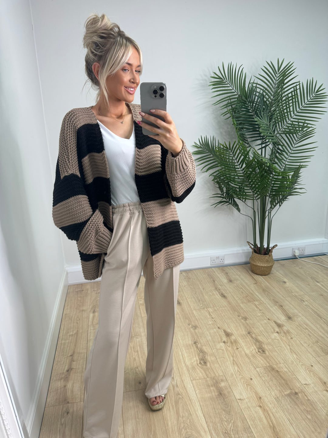 Chunky Stripe Cardigan - Mocha