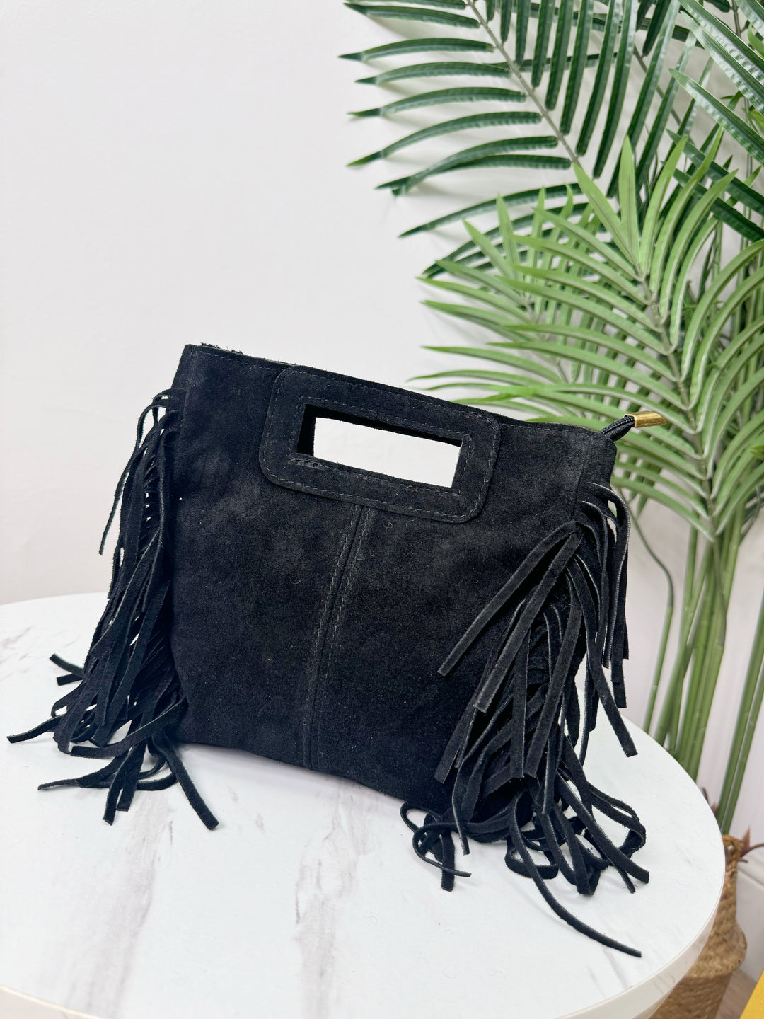 Suede Tassel Handbag - Black