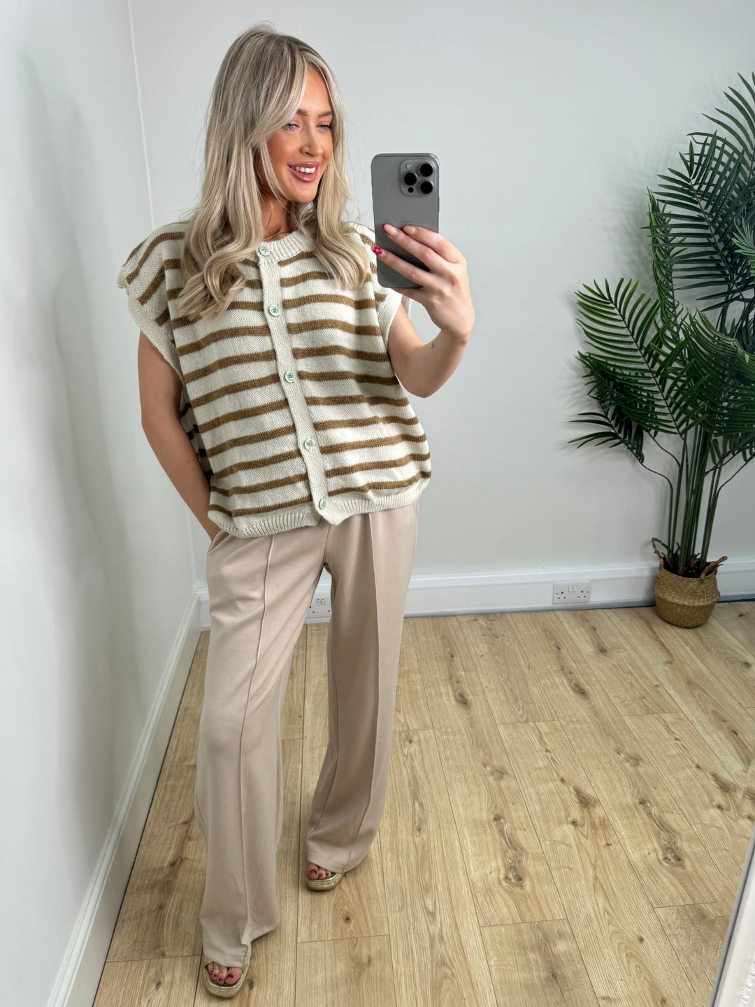 Marnie Tank - Cream & Camel
