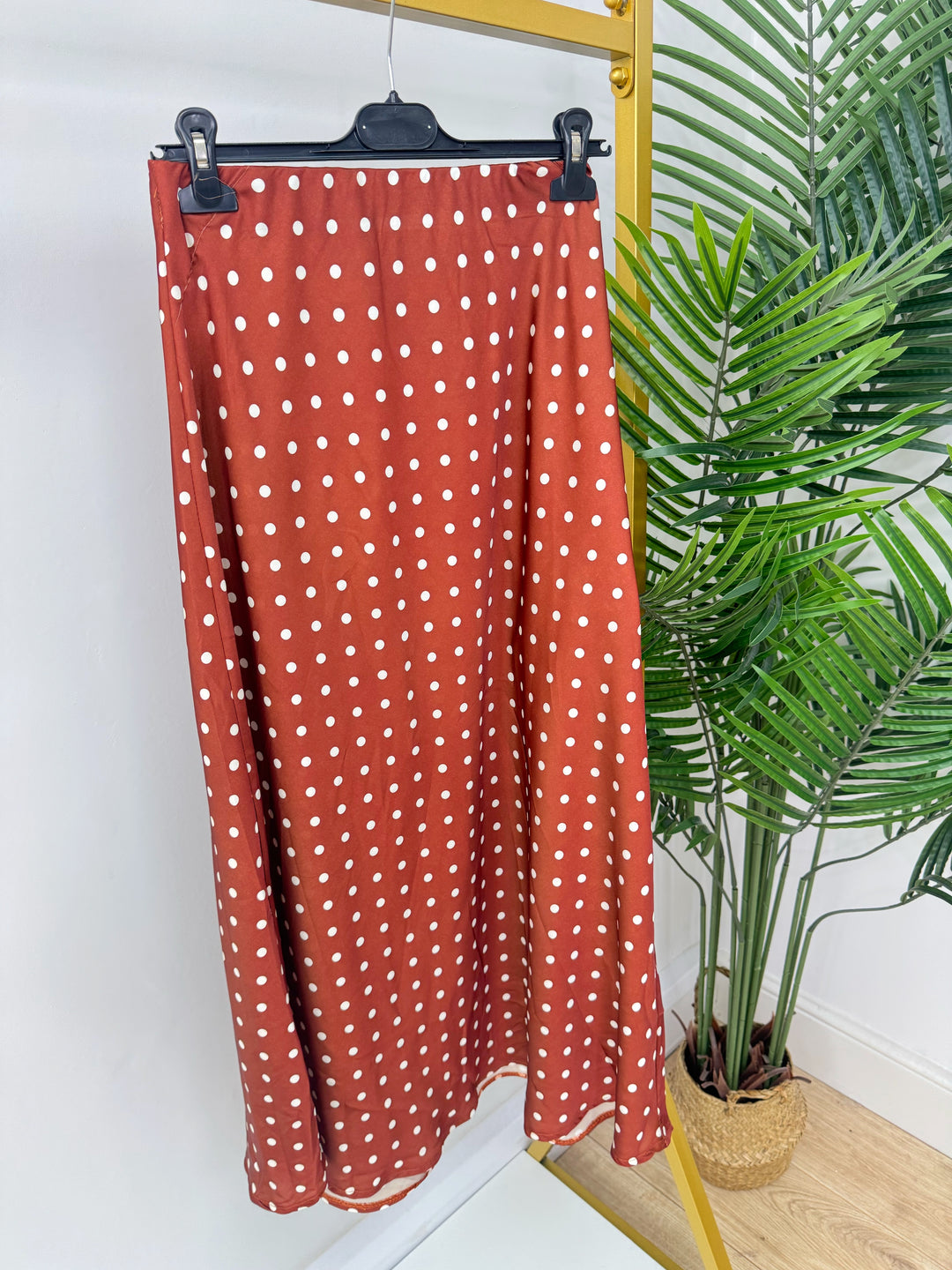 Polka Dot Satin Skirt - Rust