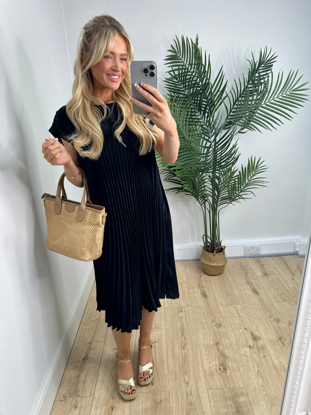 Cleo Pleated Dress - Black