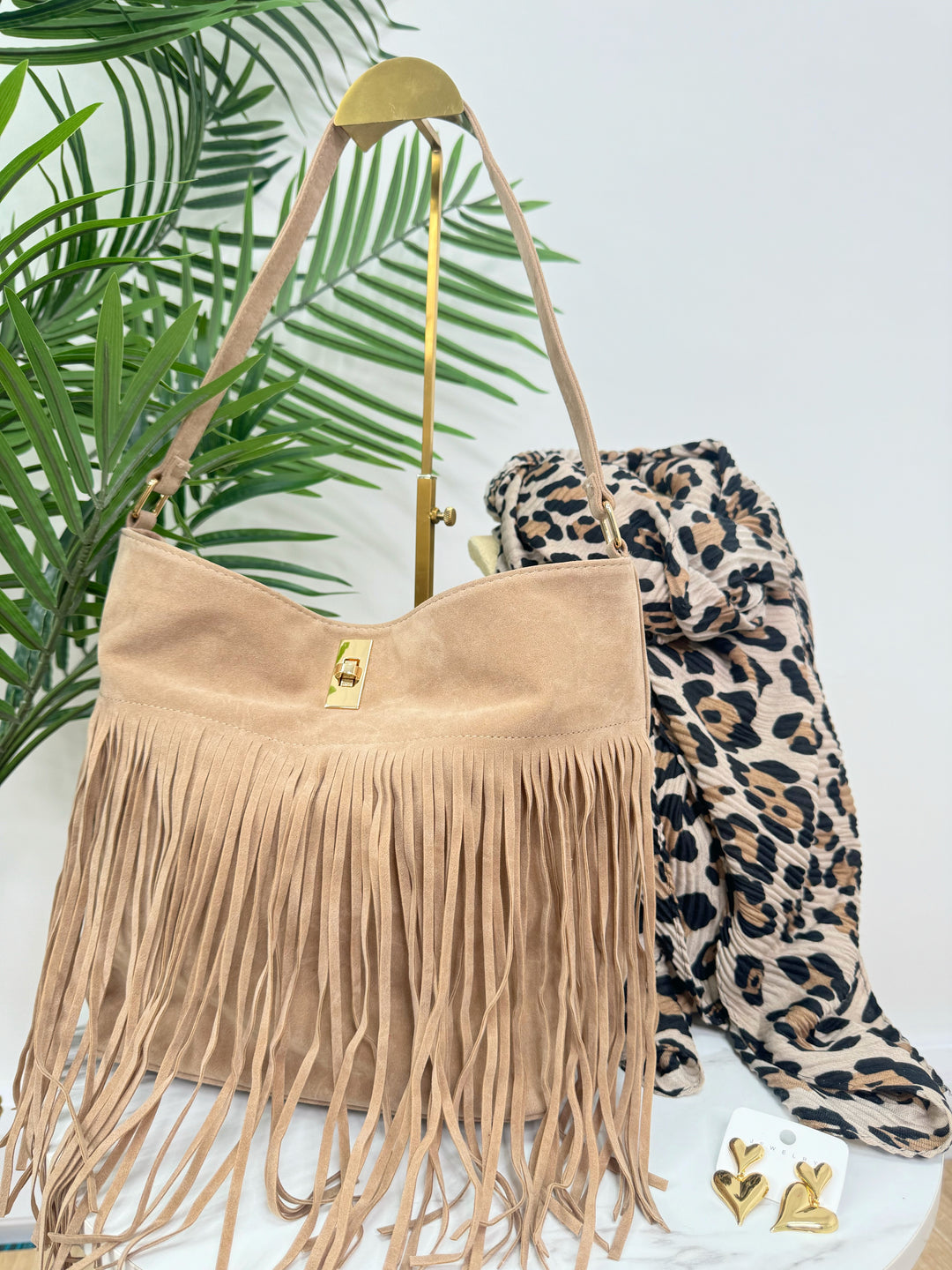 Large Tassel Shoulder Bag - Beige