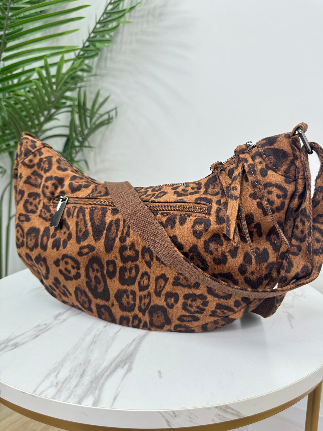 Suede Sling Bag - Leopard