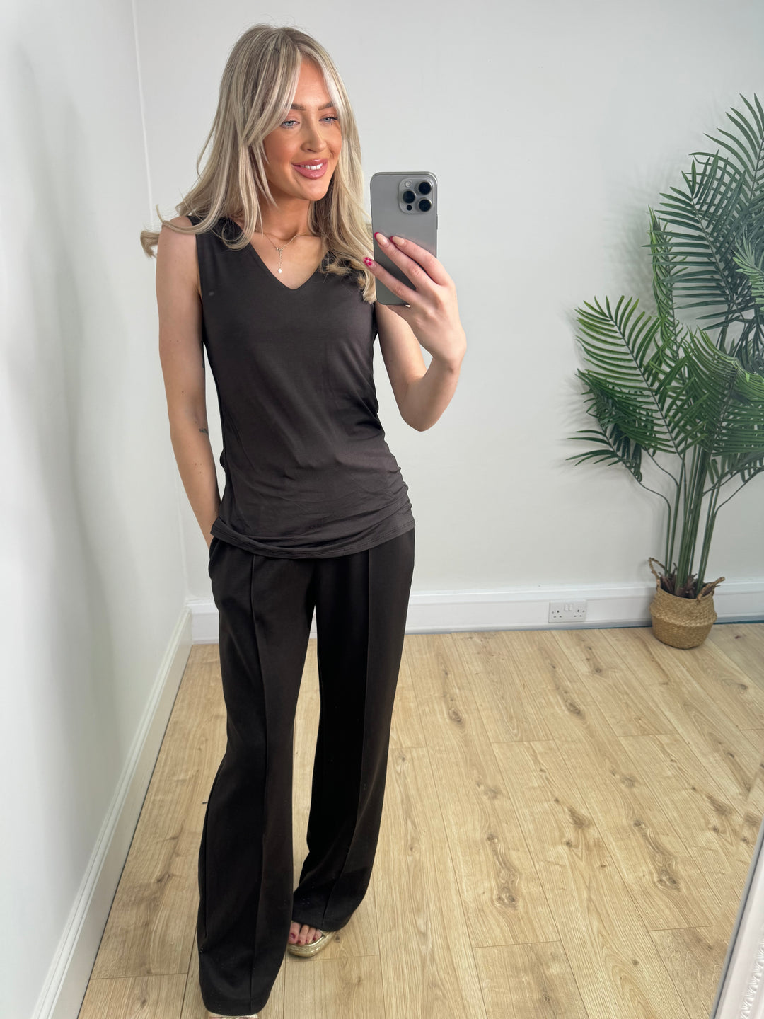 V Neck Double Layer Vest - Chocolate