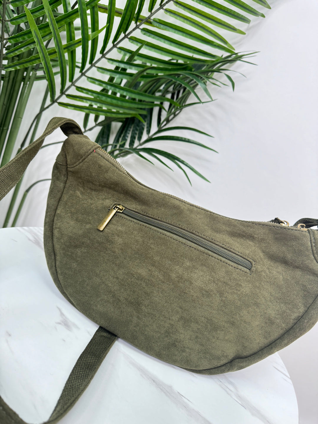 Suede Sling Bag - Khaki
