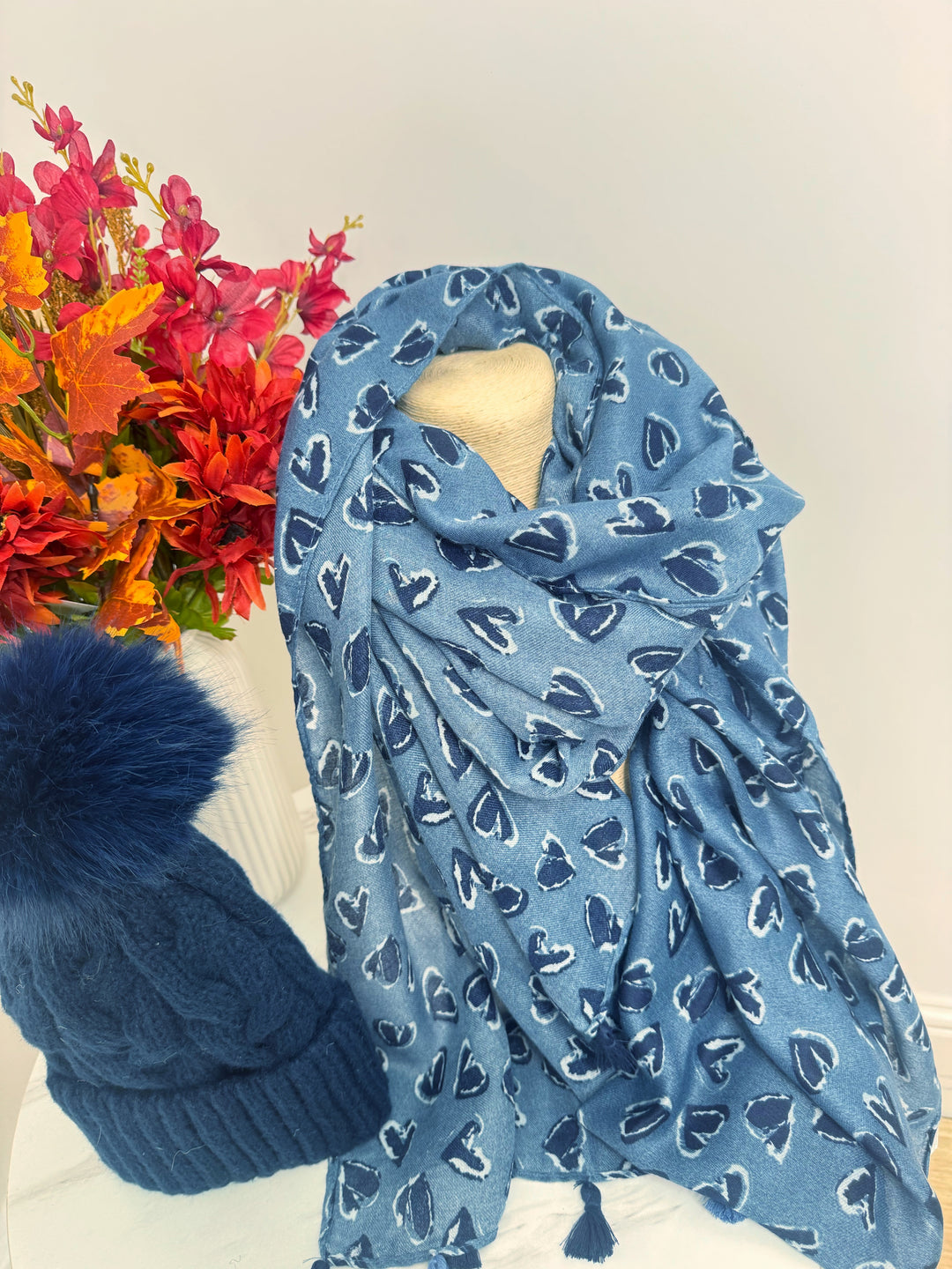 Heart Scarf - Navy
