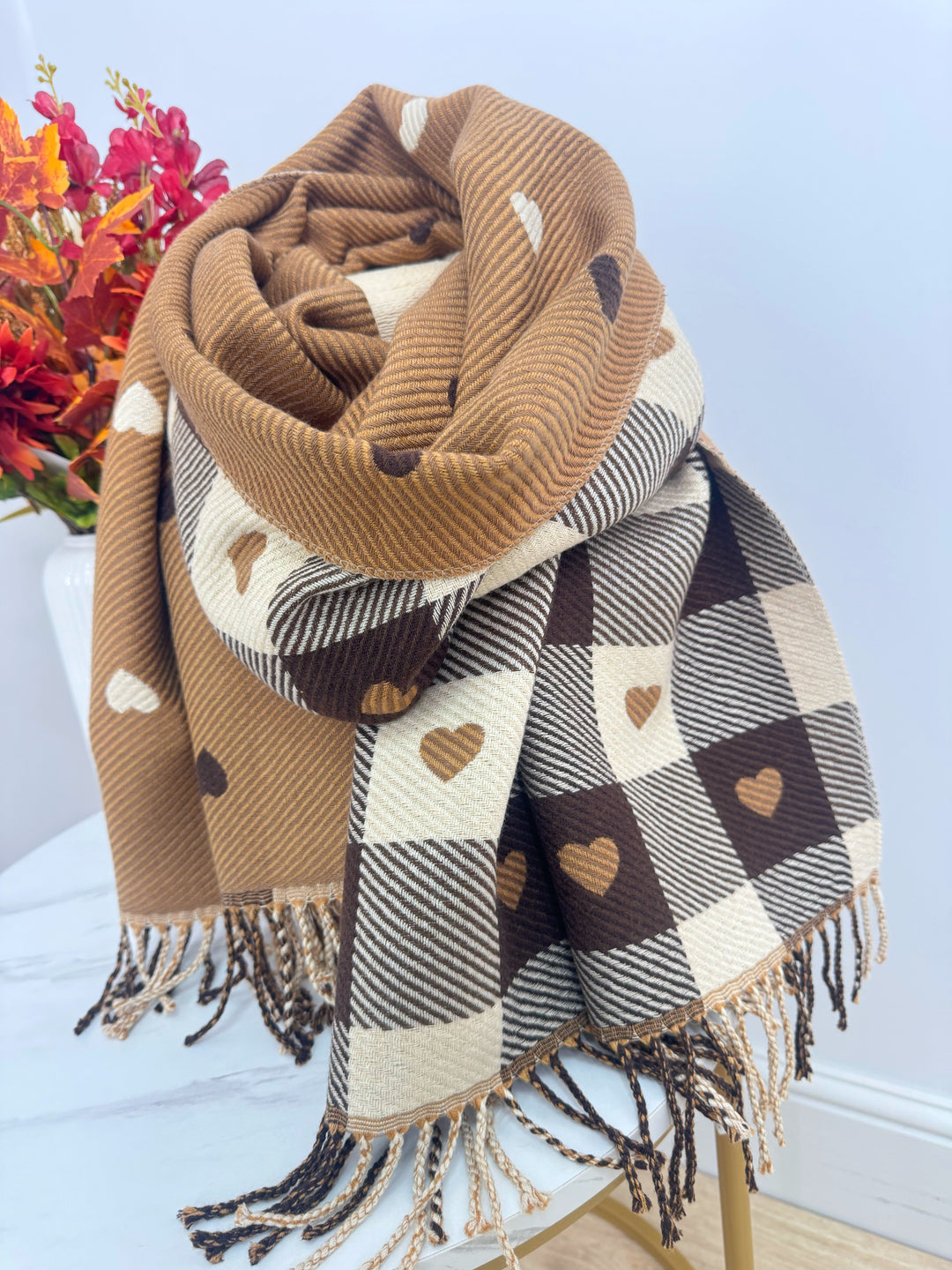 Checkered Heart Scarf - Chocolate