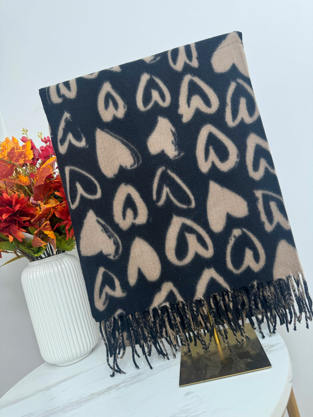 Multi Heart Scarf - Black & Mocha