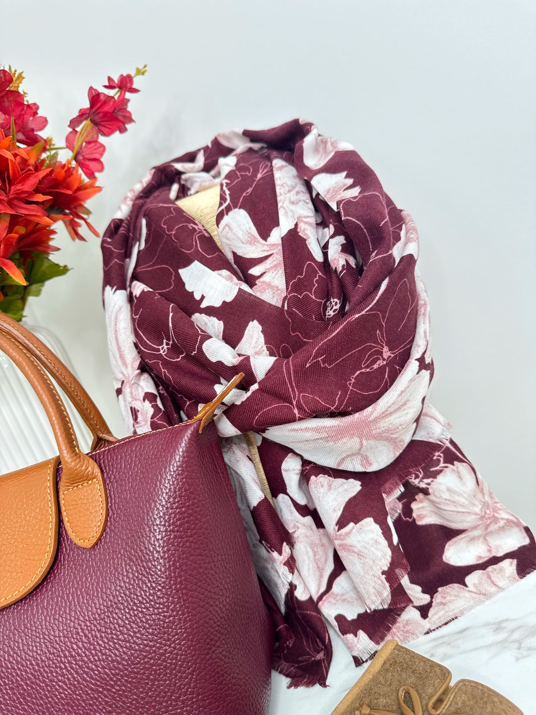 Flora Scarf - Burgundy