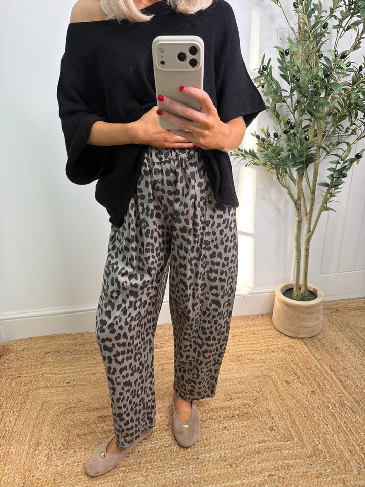 Leopard Cotton Denim Barrel - Mocha