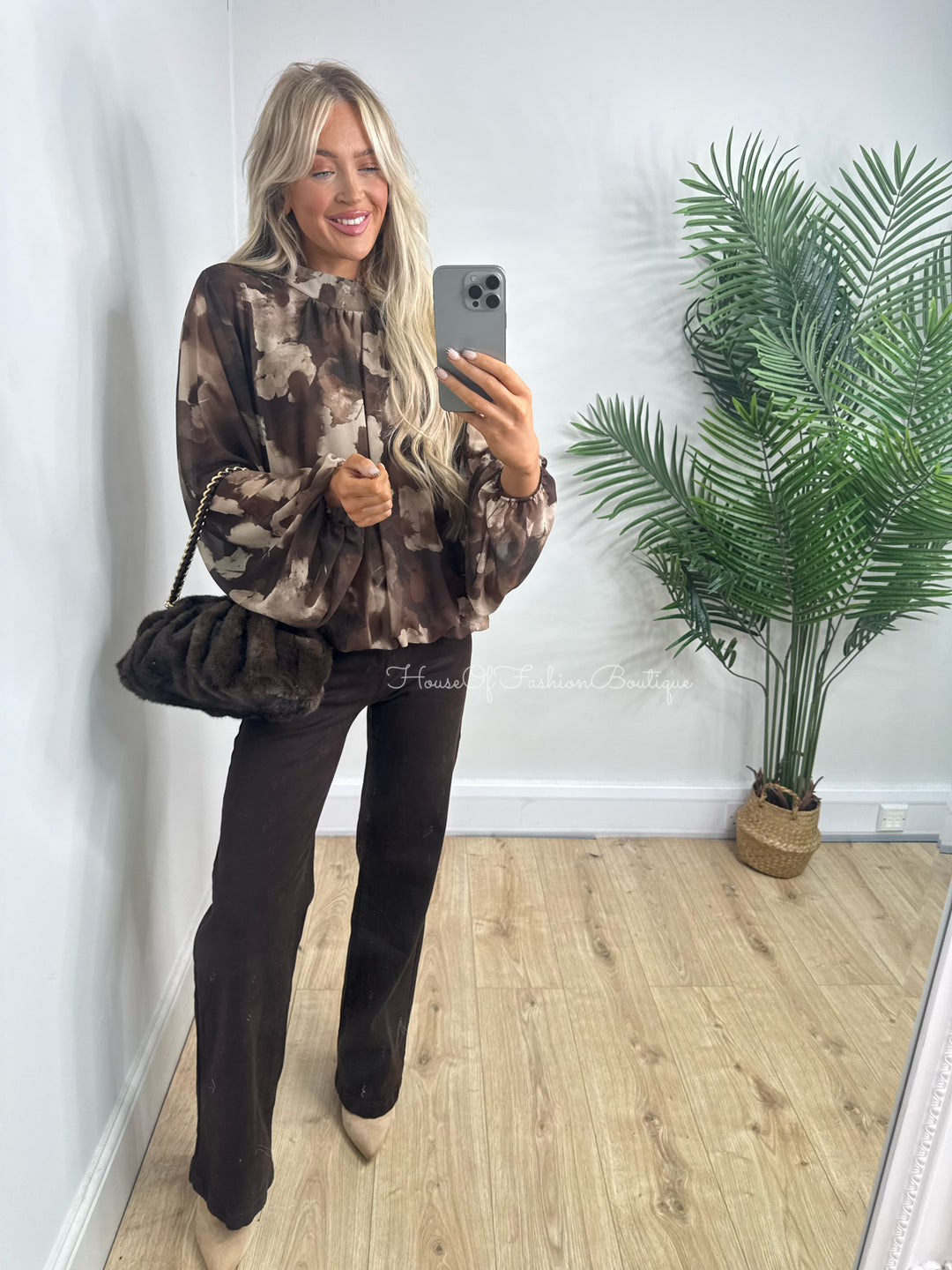 Kim Bubble Hem Top - Chocolate