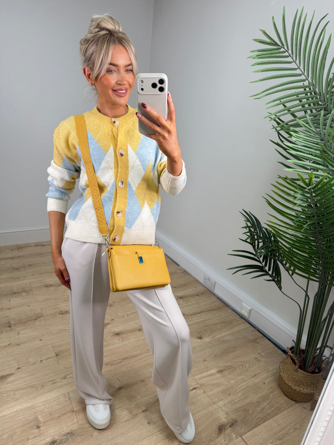 Arianna Argyle Cardigan - Mustard & Blue