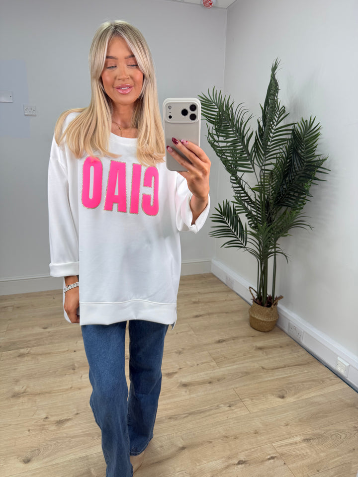 Ciao Slogan Sweatshirt - White