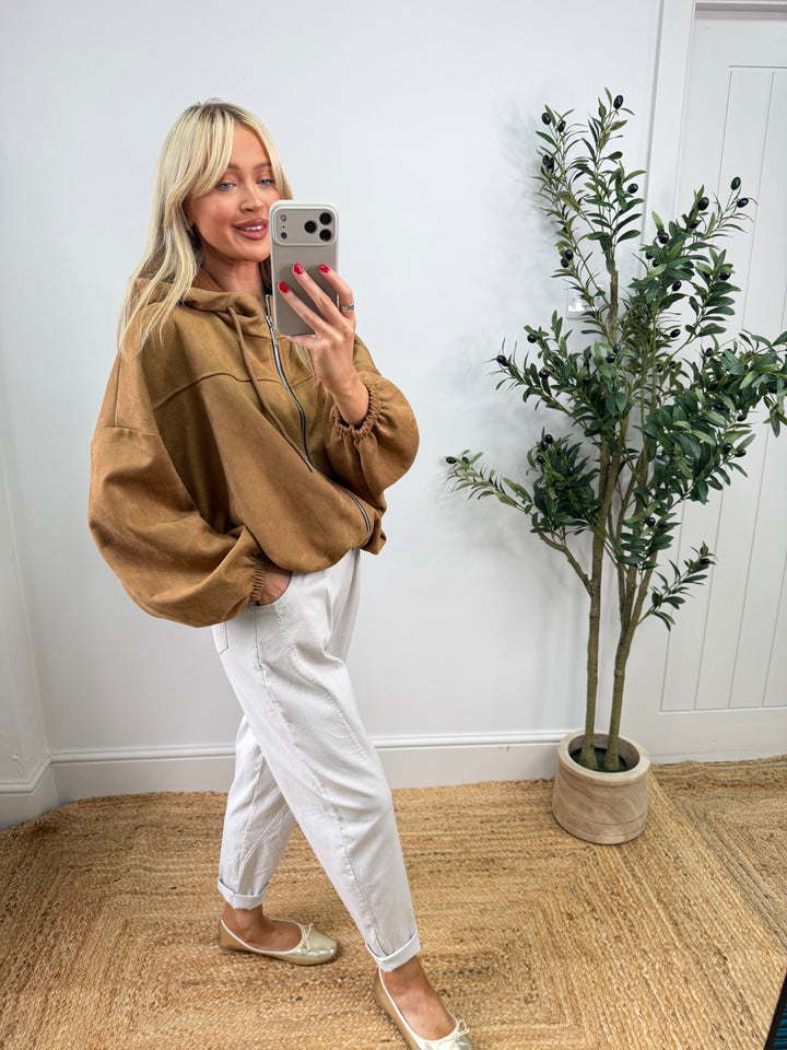 Aven Hooded Bomber - Tan Suede