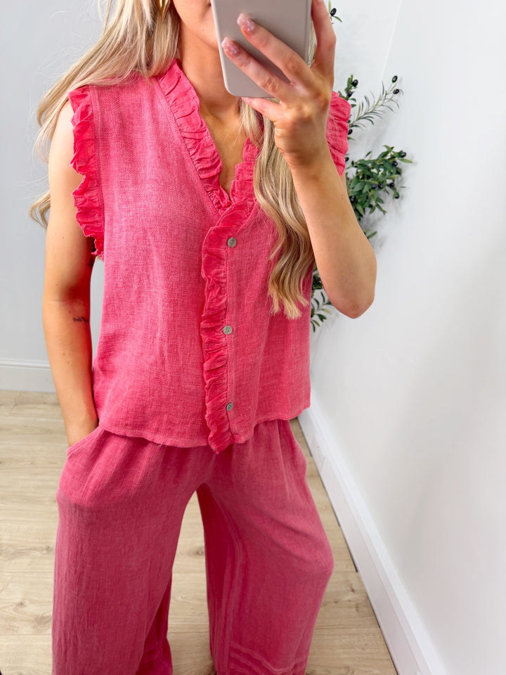 Oslo Frill Top - Raspberry Red