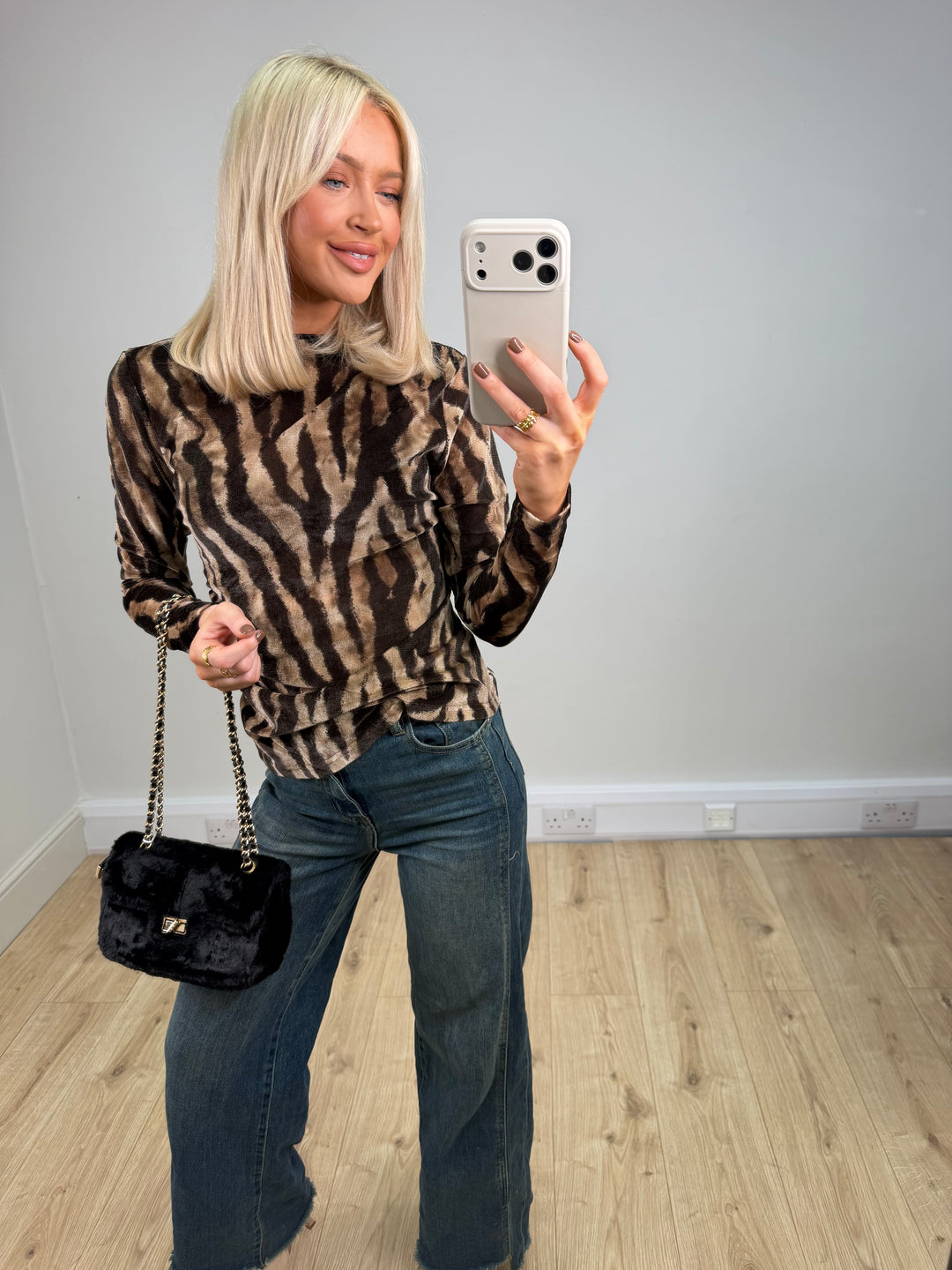 Arabella Brushed Top - Caramel & Black