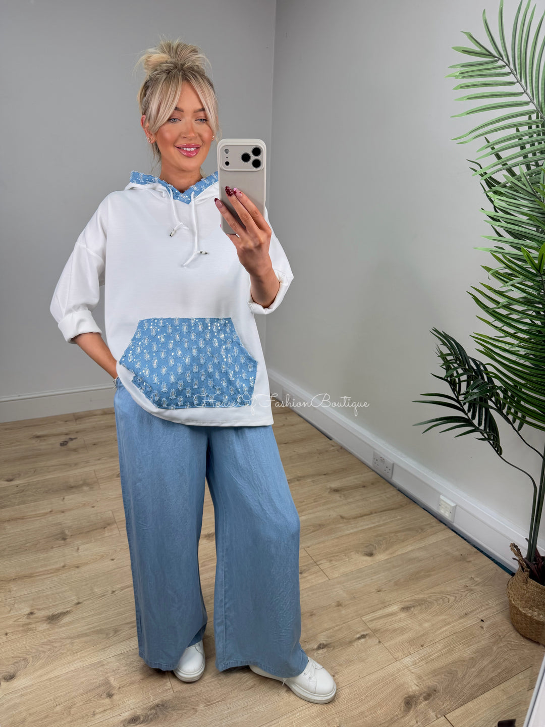 Skye Denim Hoodie - White