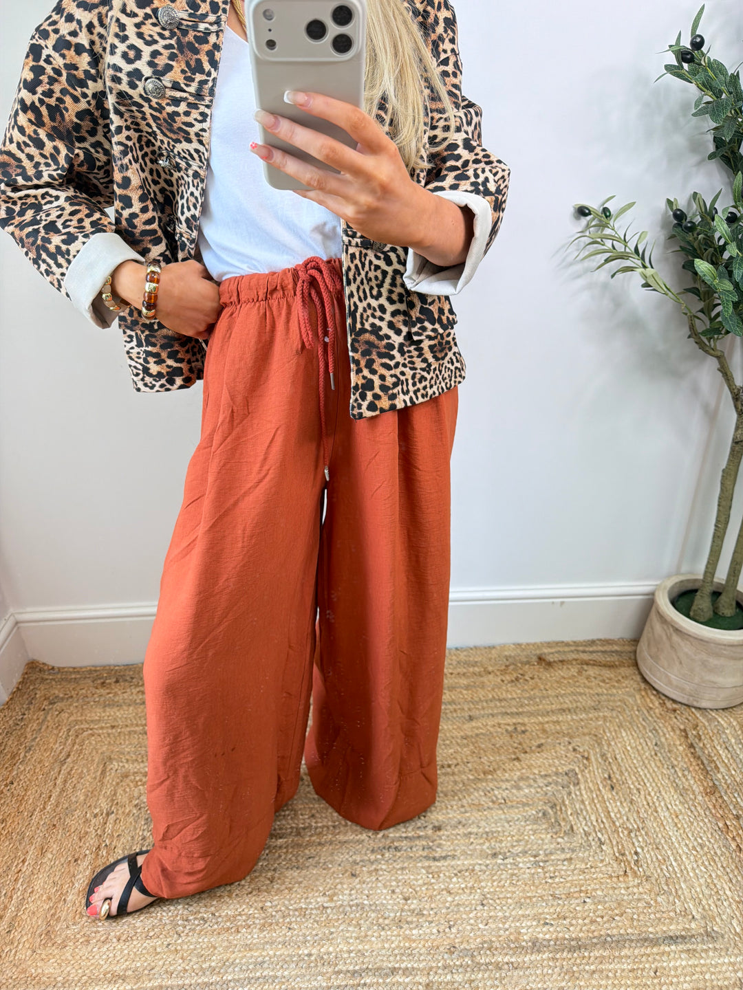Indiah Wide Leg Trousers - Rust