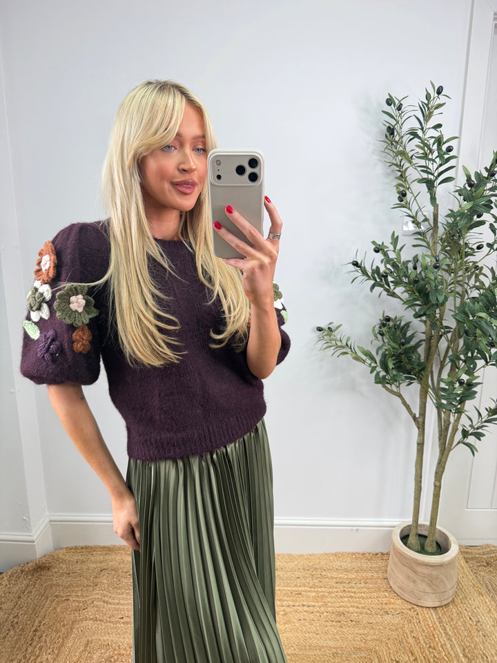 Ebony Floral Knit - Plum