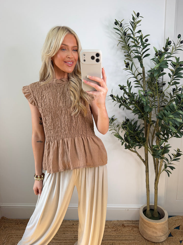 Brianna Peplum Top - Camel