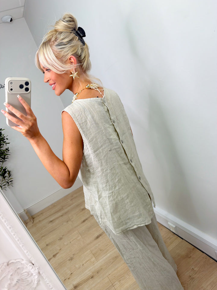 Bambi Linen Button Top - Cream