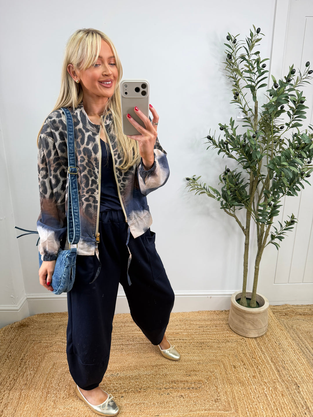 Cora Bomber Jacket - Navy Leopard